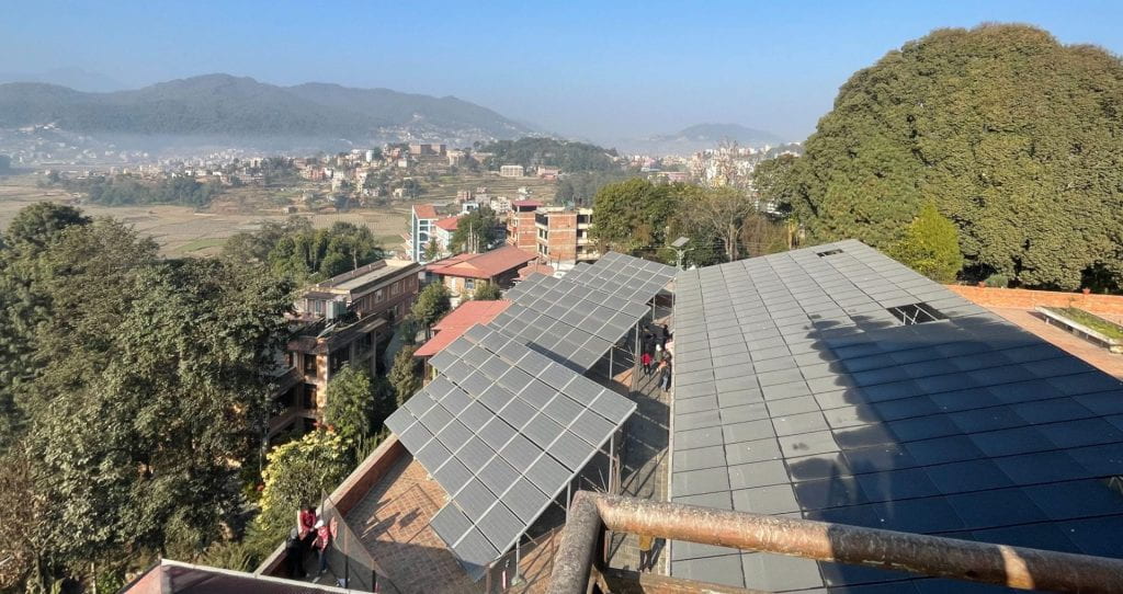 Solar panels on the roof of a Dhulikhel Hospital building